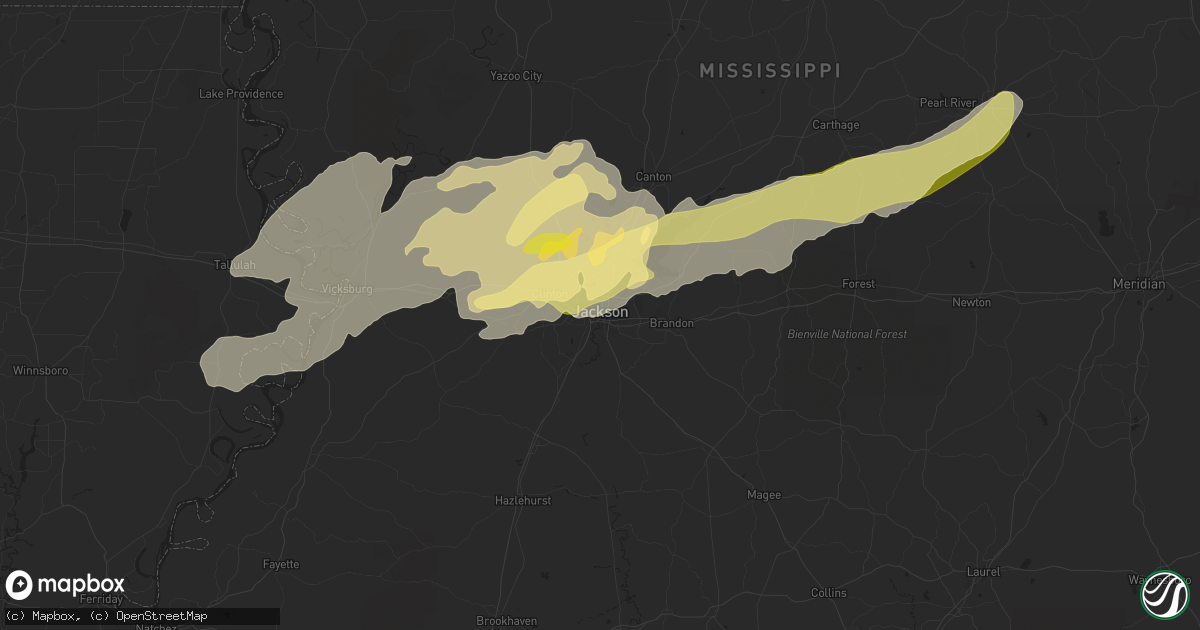 Hail map in Jackson, MS on April 9, 2024