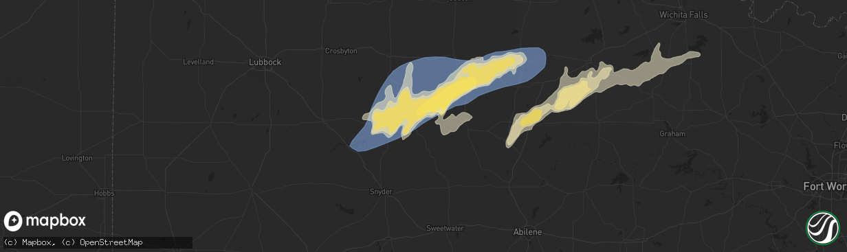 Hail map in Jayton, TX on April 9, 2024