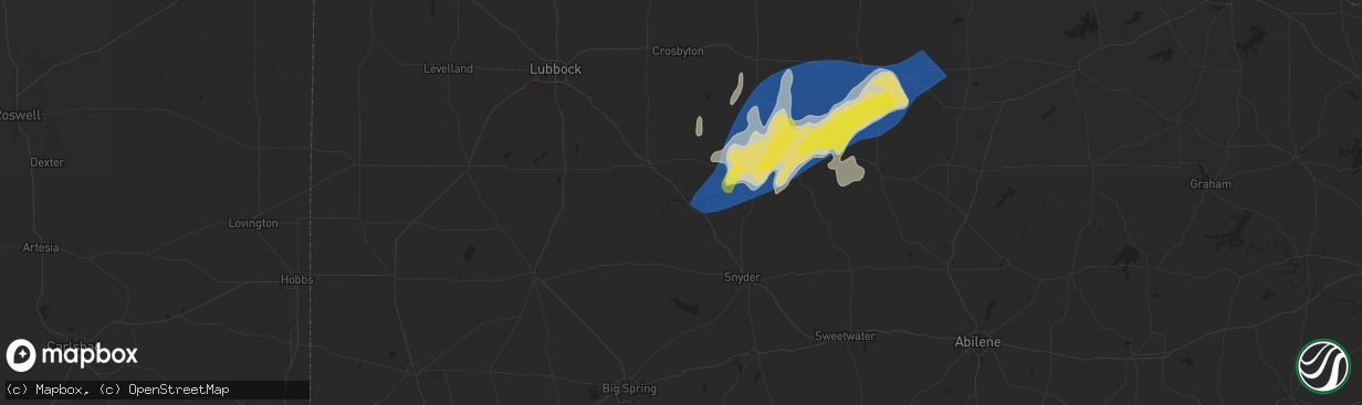 Hail map in Justiceburg, TX on April 9, 2024