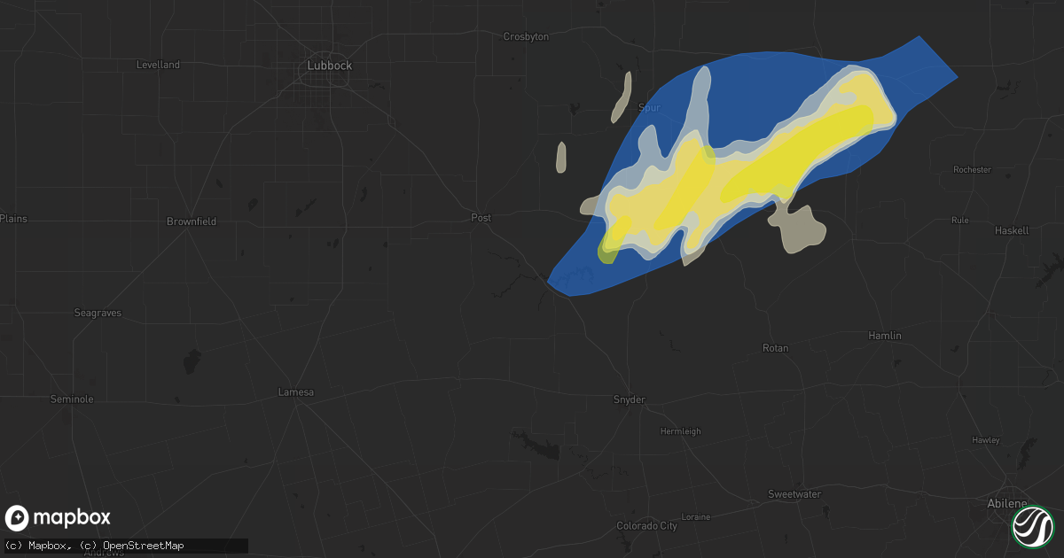 Hail map in Justiceburg, TX on April 9, 2024