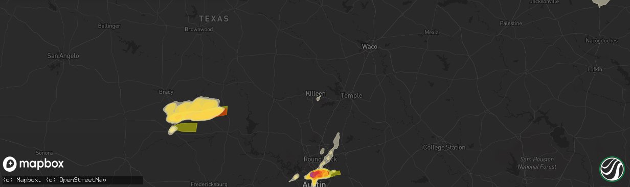 Hail map in Killeen, TX on April 9, 2024