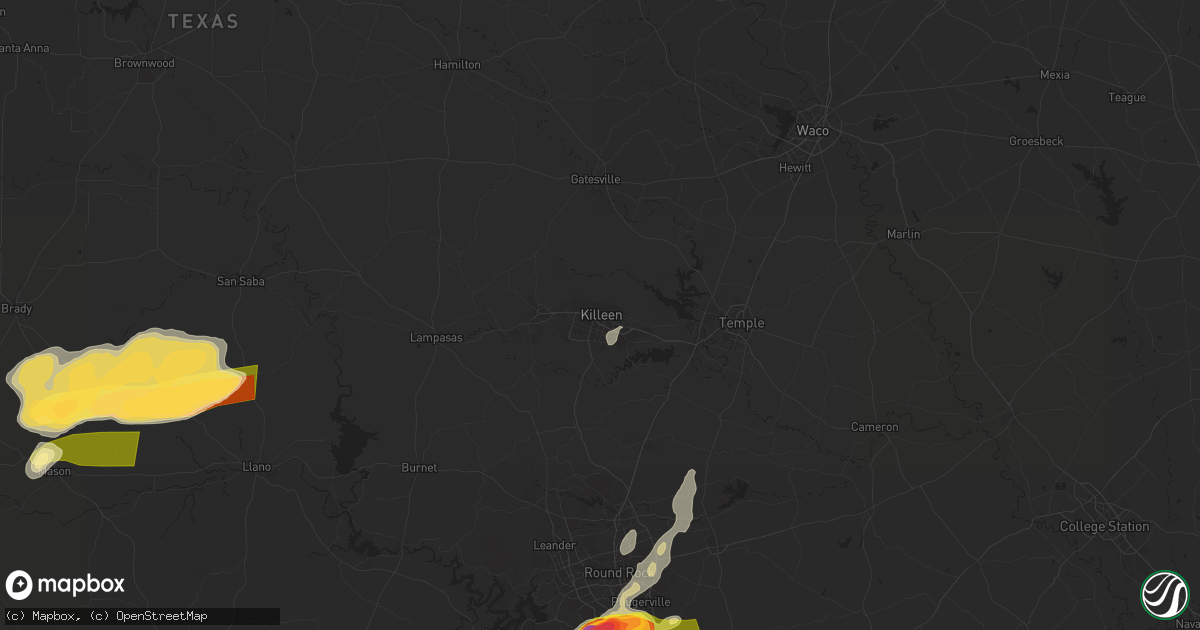 Hail map in Killeen, TX on April 9, 2024