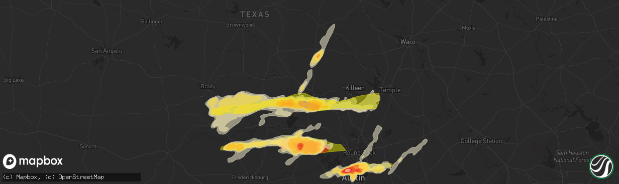 Hail map in Lampasas, TX on April 9, 2024