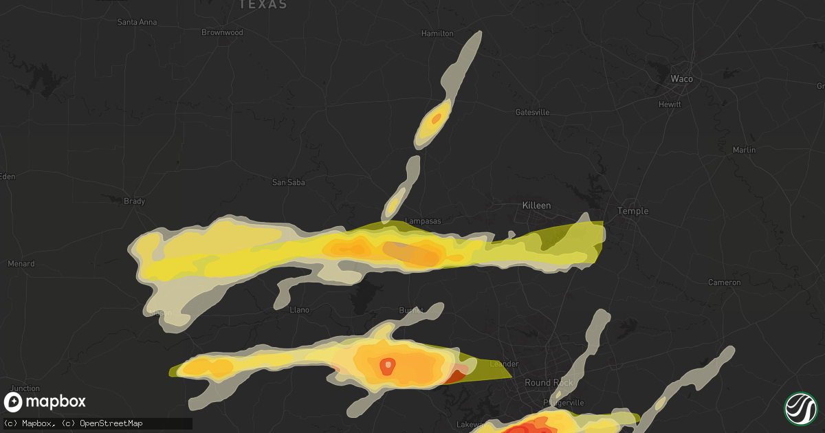 Hail map in Lampasas, TX on April 9, 2024