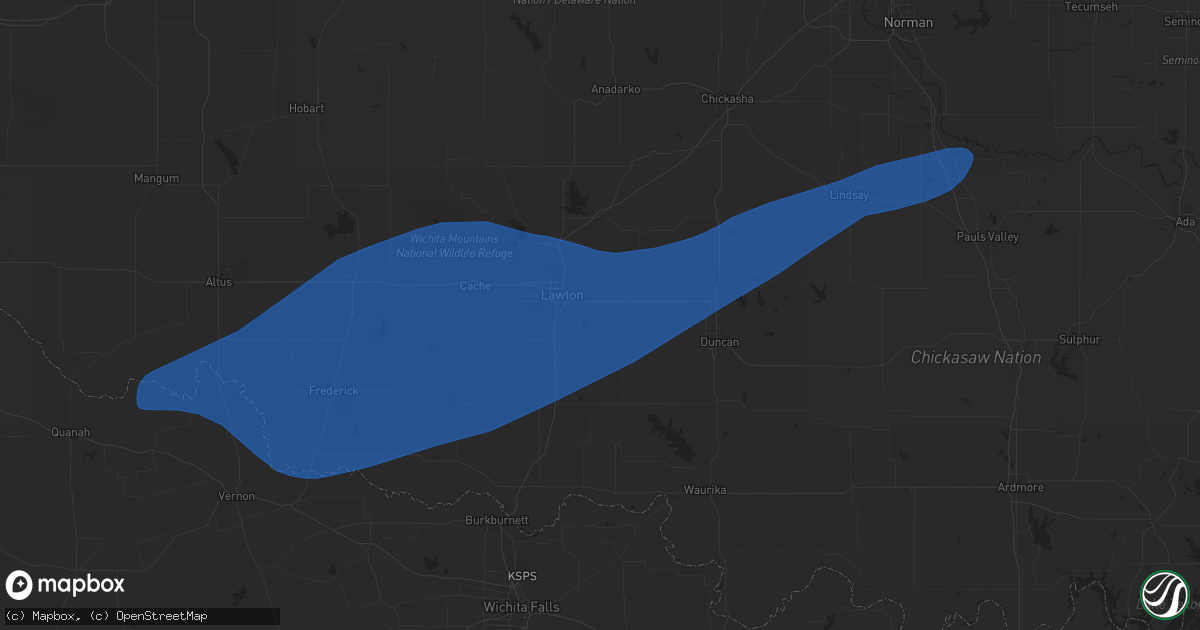 Hail map in Lawton, OK on April 9, 2024