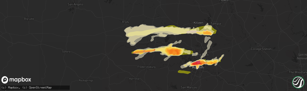 Hail map in Llano, TX on April 9, 2024