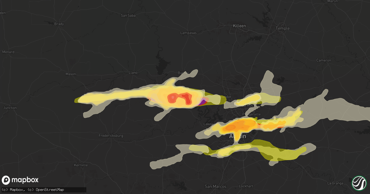 Hail map in Marble Falls, TX on April 9, 2024