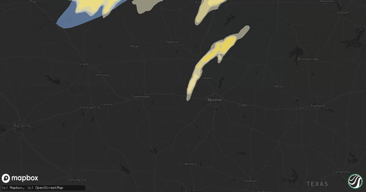 Hail map in Merkel, TX on April 9, 2024