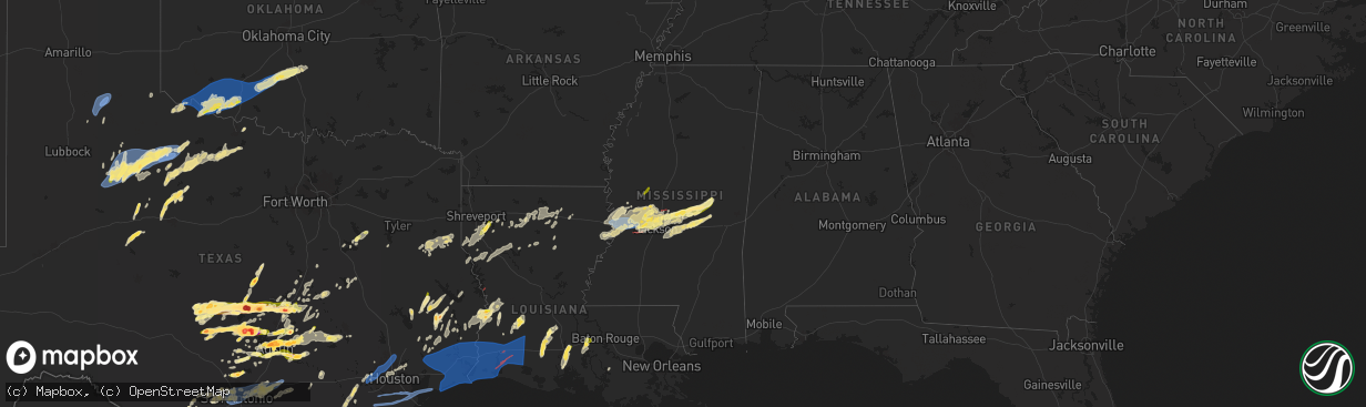 Hail map in Mississippi on April 9, 2024