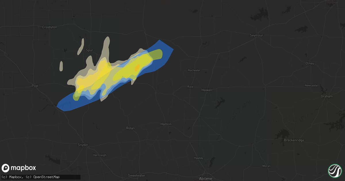 Hail map in Old Glory, TX on April 9, 2024
