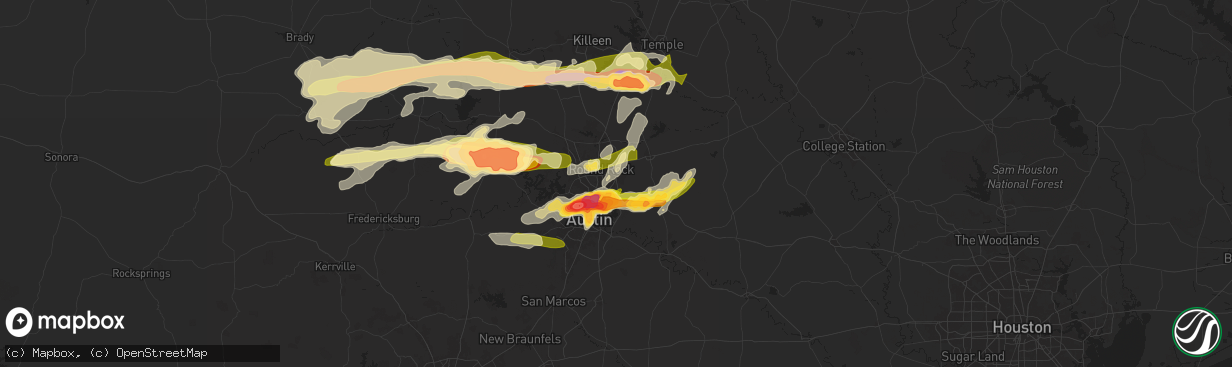 Hail map in Pflugerville, TX on April 9, 2024