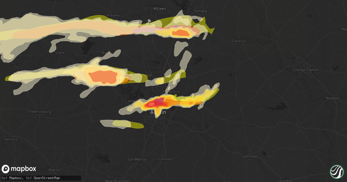 Hail map in Pflugerville, TX on April 9, 2024