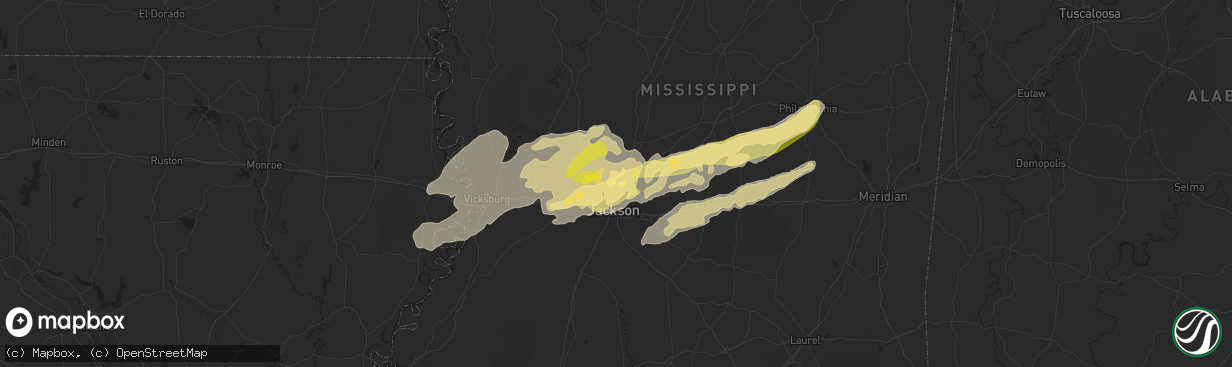 Hail map in Ridgeland, MS on April 9, 2024