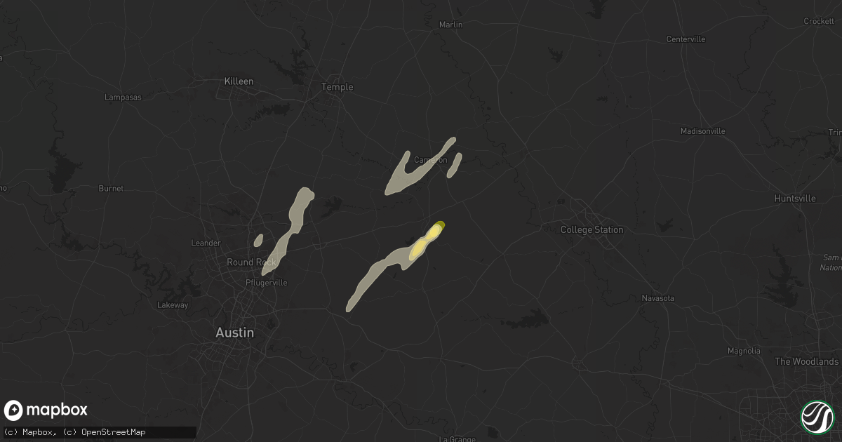 Hail map in Rockdale, TX on April 9, 2024