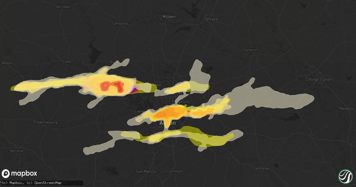 Hail map in Round Rock, TX on April 9, 2024