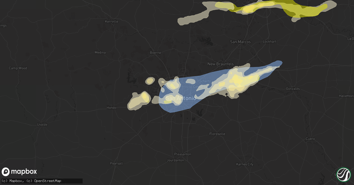 Hail map in San Antonio, TX on April 9, 2024