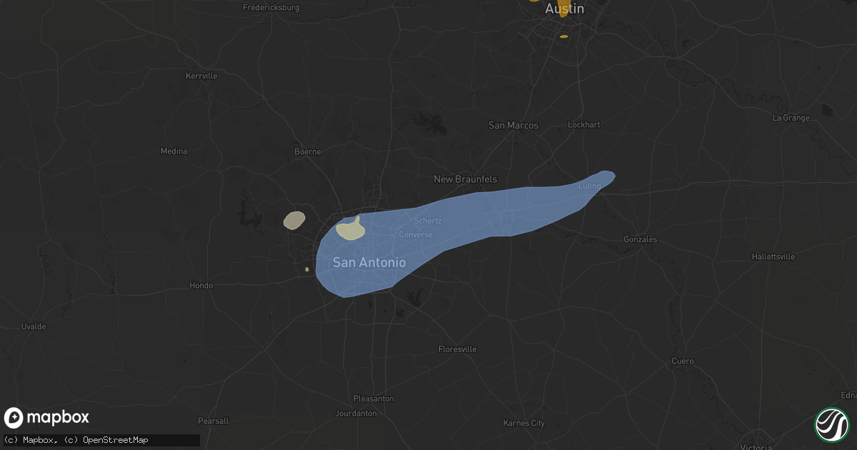 Hail map in Schertz, TX on April 9, 2024