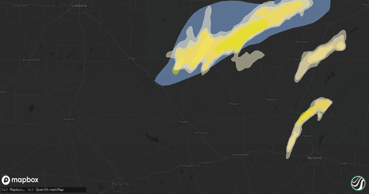 Hail map in Snyder, TX on April 9, 2024