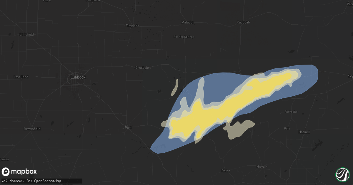 Hail map in Spur, TX on April 9, 2024