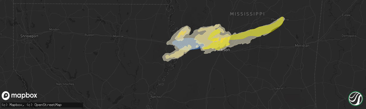 Hail map in Vicksburg, MS on April 9, 2024