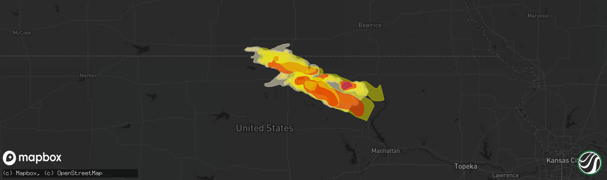Hail map in Agenda, KS on April 9, 2026