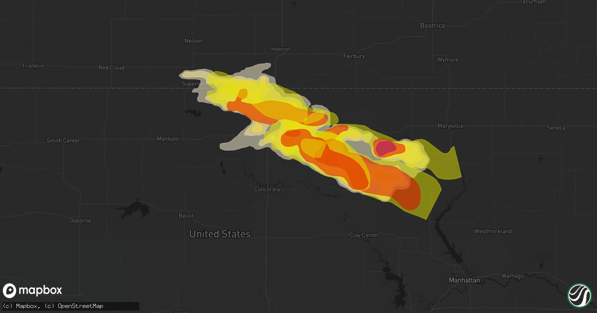 Hail map in Agenda, KS on April 9, 2026