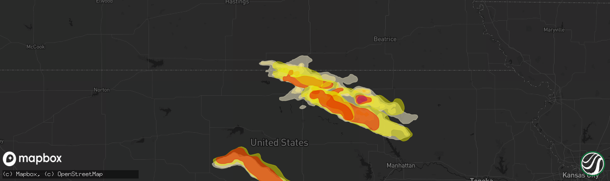 Hail map in Belleville, KS on April 9, 2026