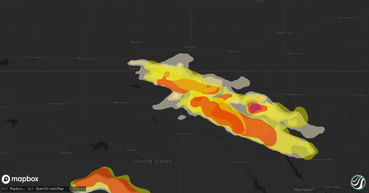 Hail map in Belleville, KS on April 9, 2026