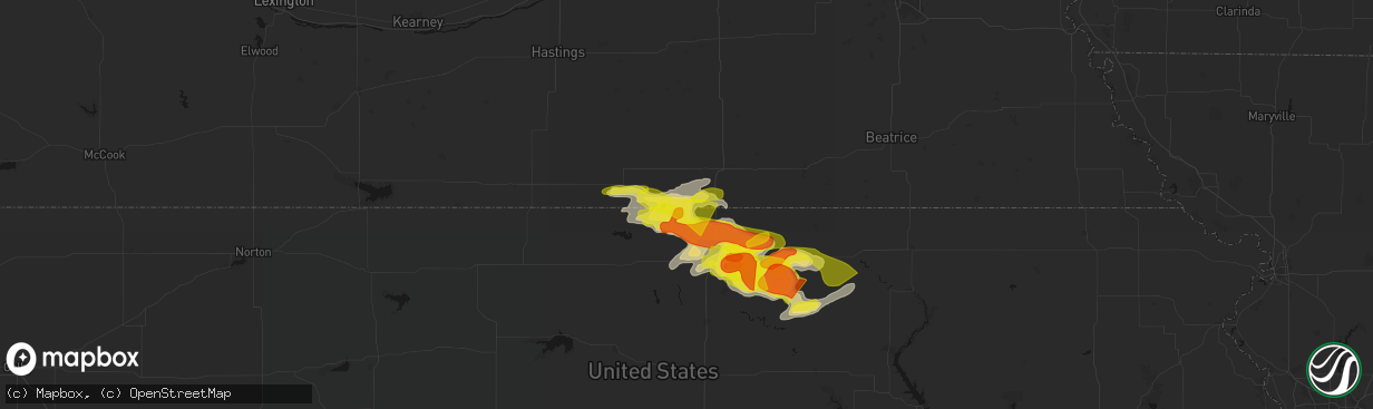 Hail map in Byron, NE on April 9, 2026