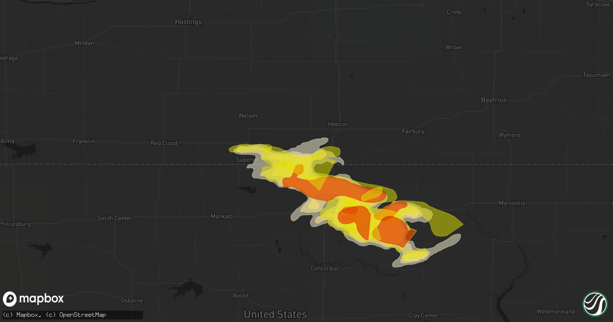 Hail map in Byron, NE on April 9, 2026
