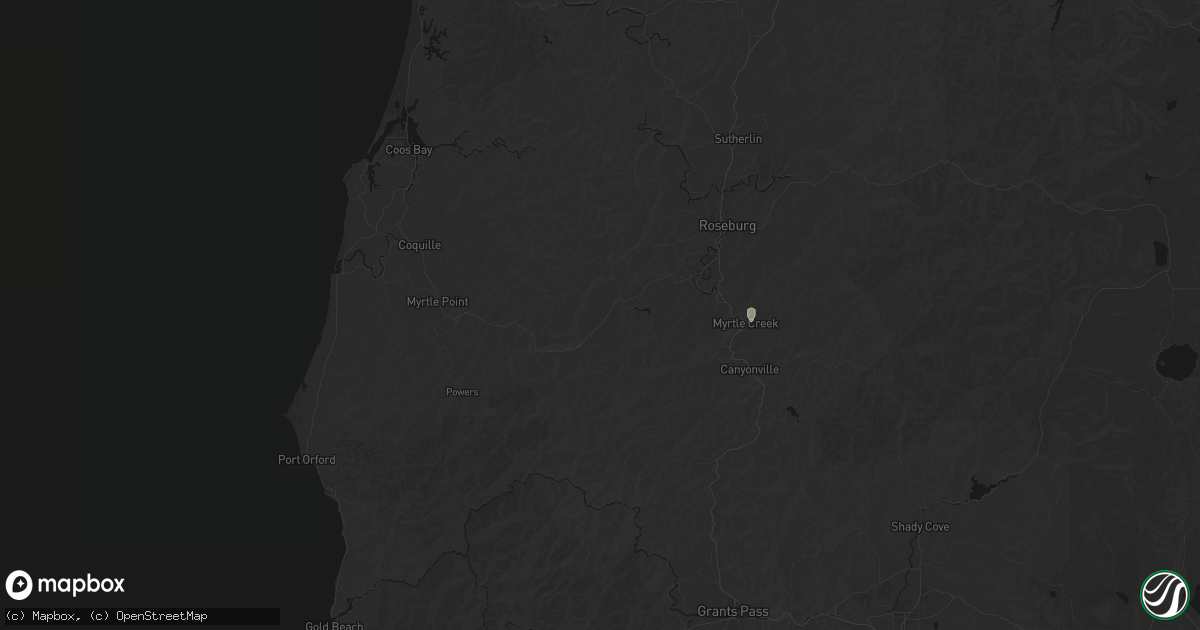 Hail map in Camas Valley, OR on April 9, 2026
