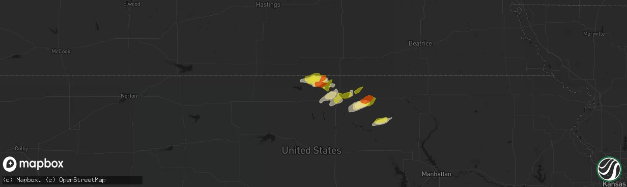 Hail map in Courtland, KS on April 9, 2026