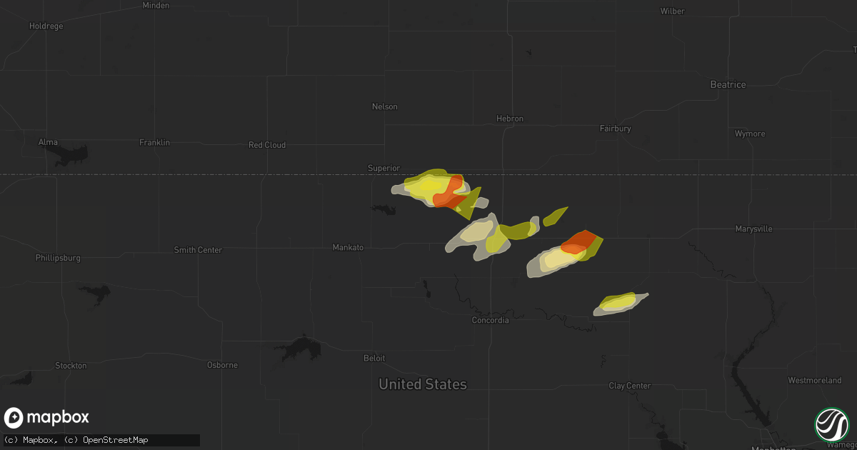 Hail map in Courtland, KS on April 9, 2026