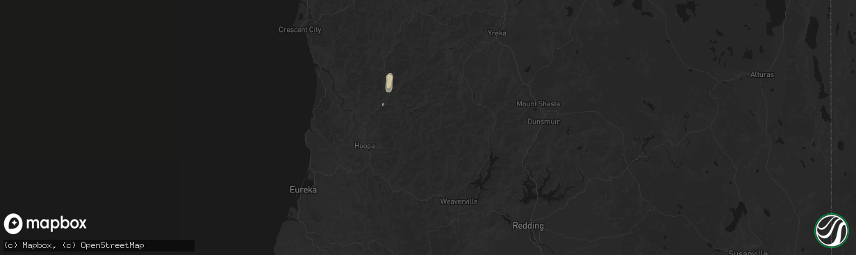 Hail map in Forks Of Salmon, CA on April 9, 2026