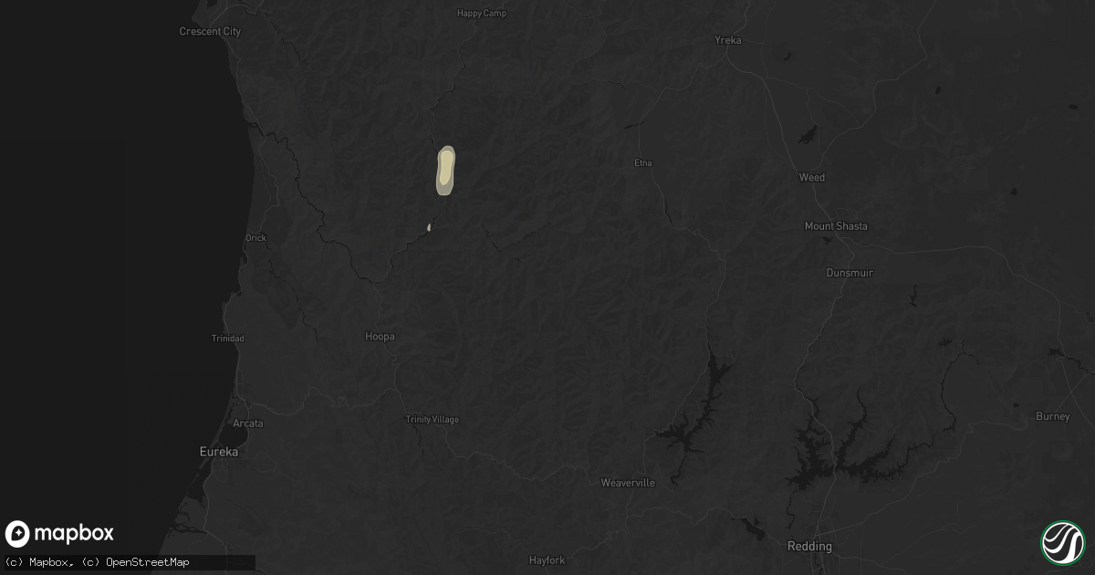 Hail map in Forks Of Salmon, CA on April 9, 2026