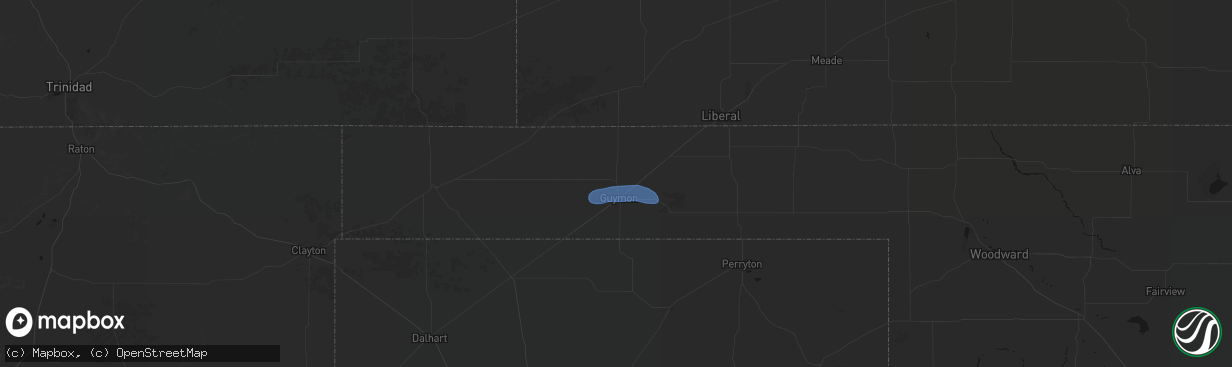 Hail map in Guymon, OK on April 9, 2026