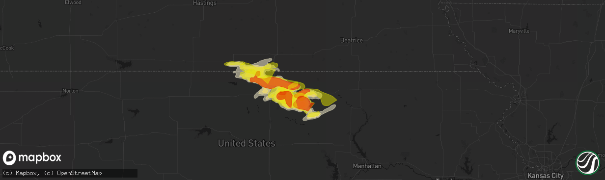 Hail map in Haddam, KS on April 9, 2026