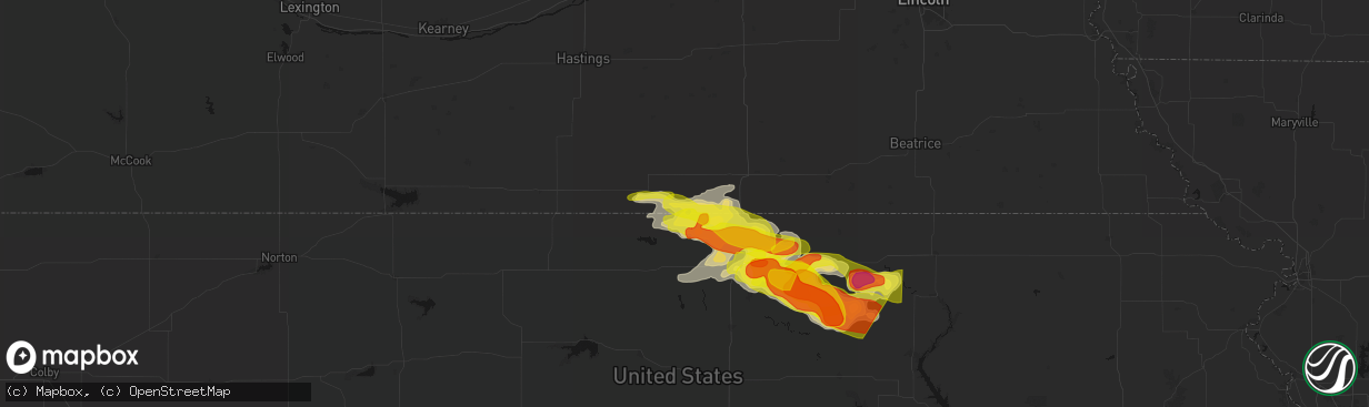 Hail map in Hardy, NE on April 9, 2026