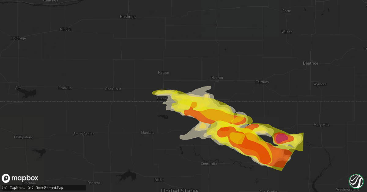 Hail map in Hardy, NE on April 9, 2026