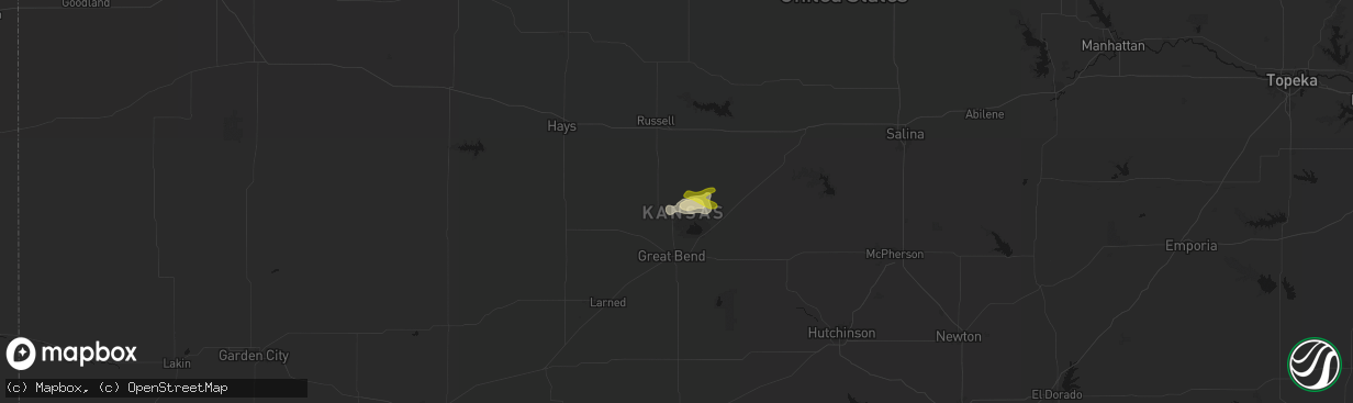 Hail map in Hoisington, KS on April 9, 2026