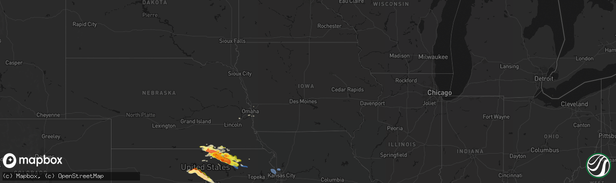 Hail map in Iowa on April 9, 2026