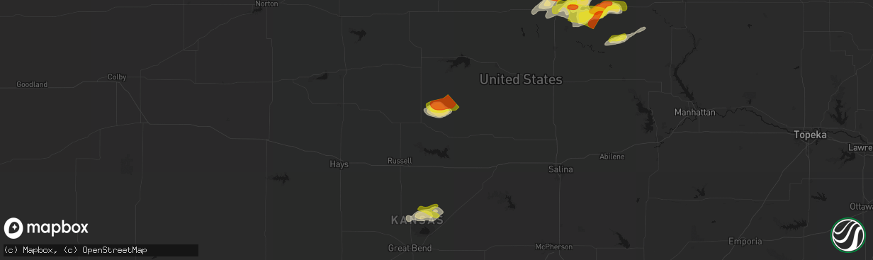 Hail map in Lucas, KS on April 9, 2026