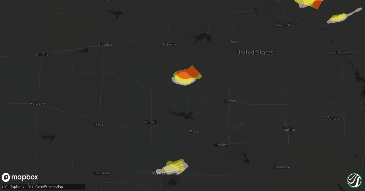 Hail map in Lucas, KS on April 9, 2026