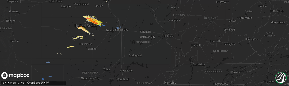Hail map in Missouri on April 9, 2026