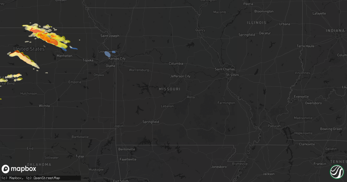 Hail map in Missouri on April 9, 2026