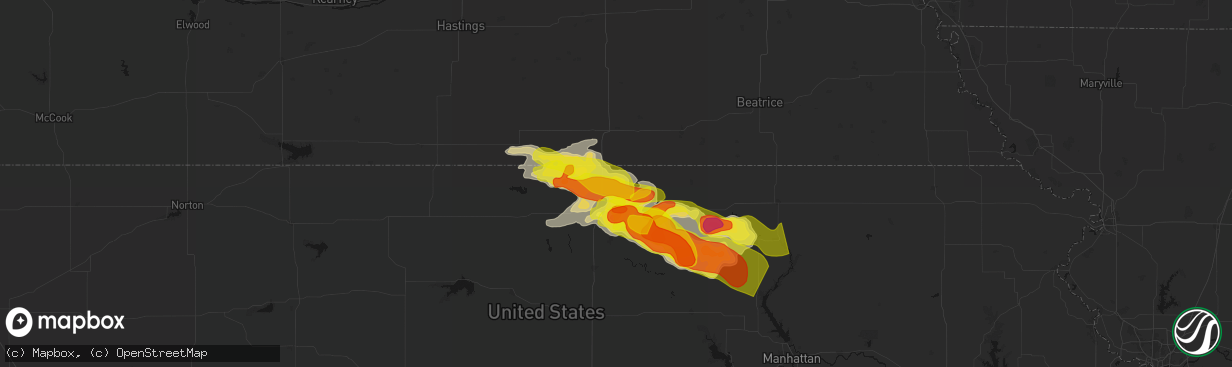 Hail map in Munden, KS on April 9, 2026