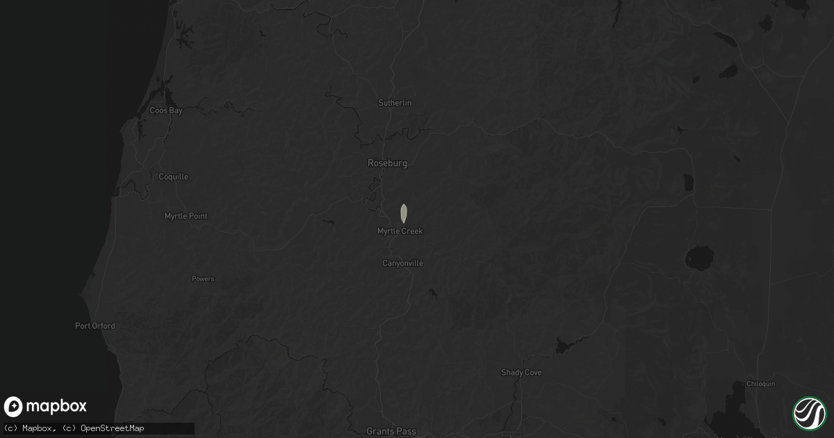 Hail map in Myrtle Creek, OR on April 9, 2026