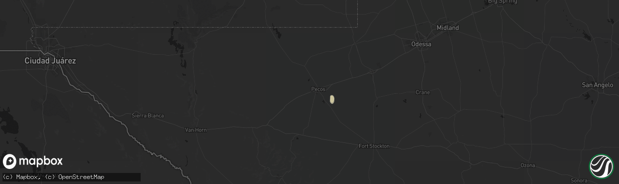 Hail map in Pecos, TX on April 9, 2026
