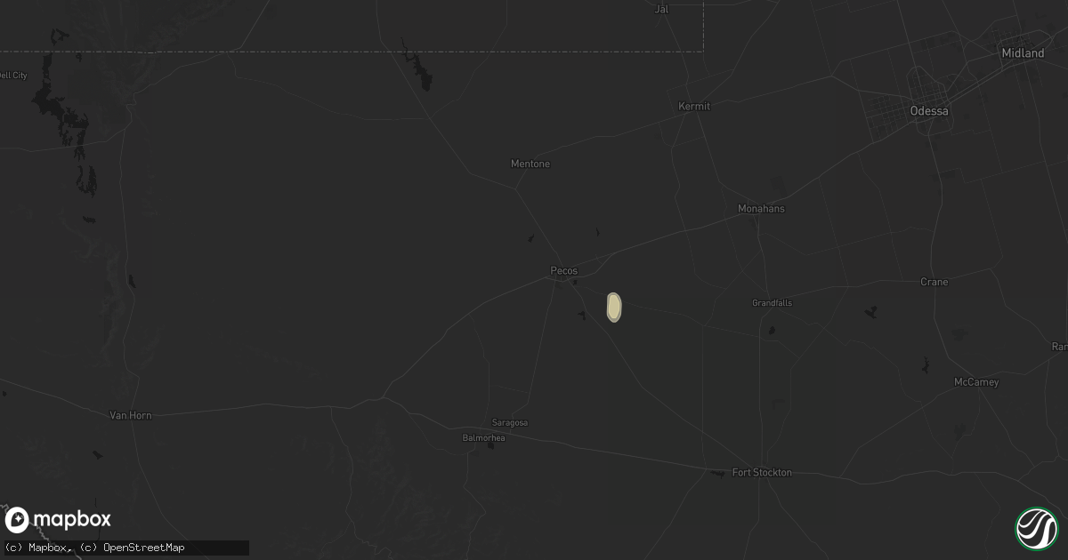Hail map in Pecos, TX on April 9, 2026