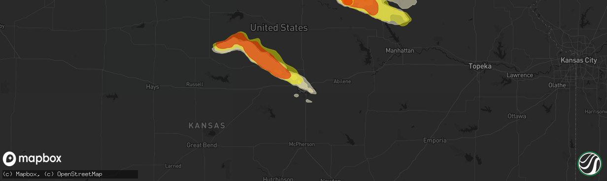 Hail map in Salina, KS on April 9, 2026
